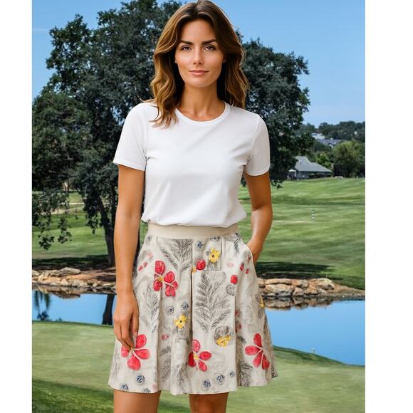 Nike Pants - Nike Golf Skort Pockets All Over Print Beige Flower Floral Large